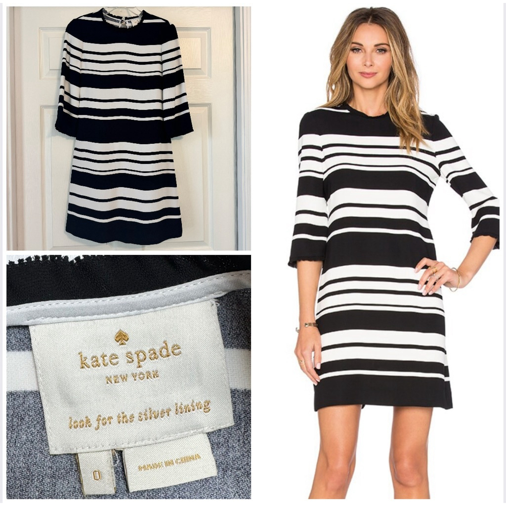 Kate Spade Cape Stripe Dizzy Dress Size 0 Black & White